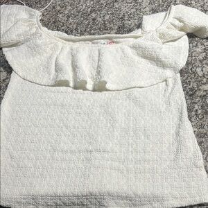 Anthropologie Cream Textured Off-Shoulder Blouse